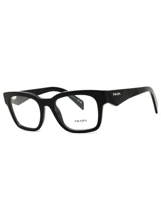 Prada 0PR A10V acetate Rectangular Men's Eyeglasses displayed at an angle, highlighting the stylish black frame.