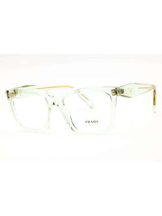 Prada 0PR A19V acetate Rectangular Women's Eyeglasses in clear frame with designer logo.