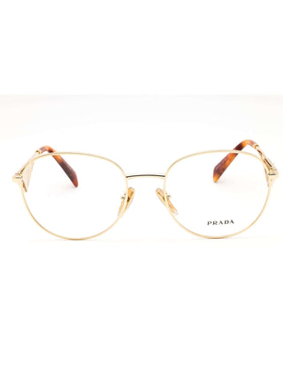Prada 0PR A50V  Metal Round  Women's Eyeglasses with a sleek metal frame and tortoiseshell arms.