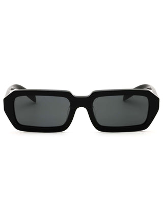 Prada 0PR A12SF acetate Oval Women's Sunglasses in sleek black frame with gray lenses, perfect for stylish women.
