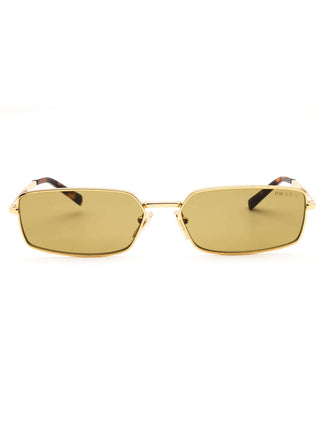 Prada 0PR A60S  Metal Rectangular  Unisex's Sunglasses in gold with green lenses.