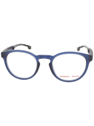 Carrera Carduc 019 eyeglasses featuring a sleek black acetate frame with a classic rectangular design and signature branding.