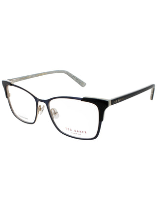 Ted Baker B245 eyeglasses featuring a sleek black plastic frame with a classic rectangular design.