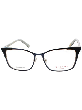 Ted Baker B245 eyeglasses featuring a sleek black plastic frame with a classic rectangular design.
