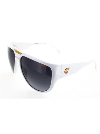 Carrera FLAGLAB 13 unisex sunglasses featuring a bold white frame and grey shaded lenses in a modern, oversized design.