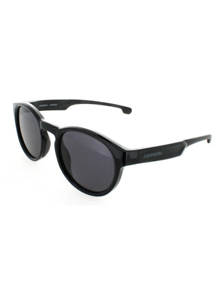 Carrera Carduc 012/S sunglasses featuring a sleek black plastic frame and dark tinted lenses in a classic design.