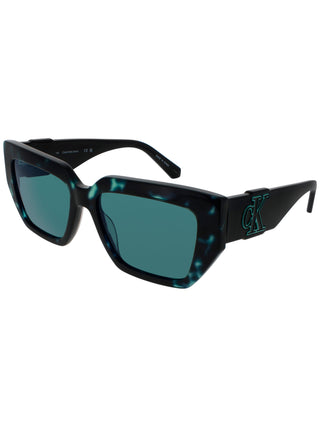 Calvin Klein Jeans CKJ23608 acetate sunglasses featuring a sleek black rectangular frame and dark tinted lenses.