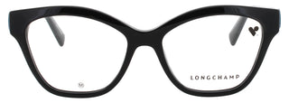 Longchamp LO2755 women's eyeglasses in black demo acetate with a stylish cat-eye frame design.