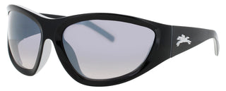 Longchamp women's sunglasses in stylish black plastic frame with gradient lenses.
