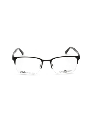 Chesterfield CH 86XL matte black stainless steel eyeglasses with clear demo lenses.