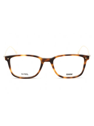 Shiny black BMW BW5014 eyeglasses with clear lenses, showcasing the sleek frame and temple details.