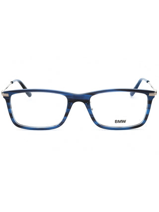 Matte black BMW BW5020 eyeglasses with clear demo lenses, showcasing a sleek, modern frame design.