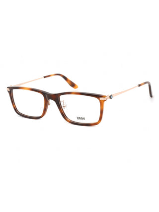 BMW BW5020 eyeglasses in dark Havana, matte finish, with clear demo lenses and a sleek, rectangular frame.