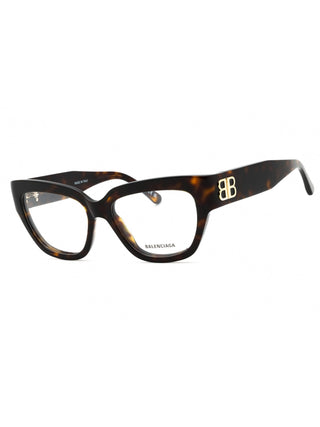 Balenciaga BB0326O Havana/Transparent eyeglasses, 53mm, with clear lenses and a stylish full-rim design.
