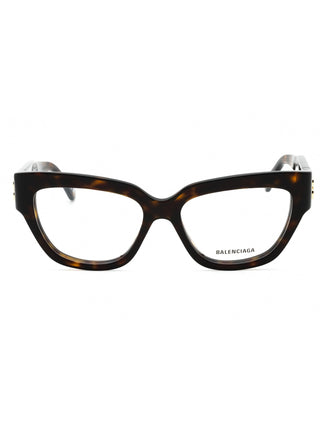 Balenciaga BB0326O eyeglasses: black full-rim acetate frames with a sleek, modern design.