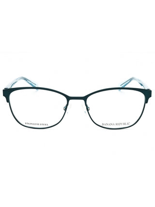 Banana Republic BR 205 women's oval eyeglasses with a sleek dark metal frame and blue temple tips.
