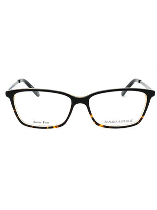 Banana Republic CATE/N eyeglasses, black full-rim square frames with subtle silver temple accents.