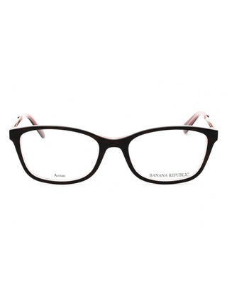 Banana Republic Caterina women's eyeglasses with shiny black rectangular frames.