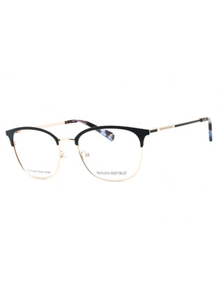 Banana Republic Isadora women's eyeglasses with clear, rectangular frames and silver accents.