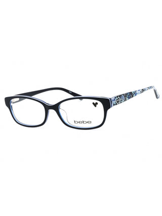 Bebe BB5183 navy eyeglasses with clear demo lenses, featuring a stylish full-rim design.