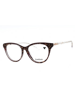 Bebe BB5189 burgundy eyeglasses with clear demo lenses, featuring a stylish full-rim design.