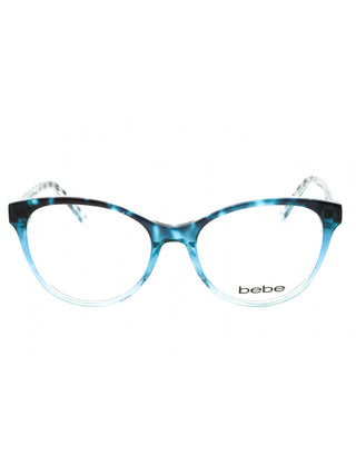 Bebe BB5195 women's eyeglasses with a sleek black full-rim frame and silver temple accents.