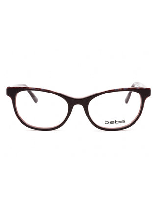 Bebe BB5198 women's black full-rim cat-eye eyeglasses with silver temple accents.