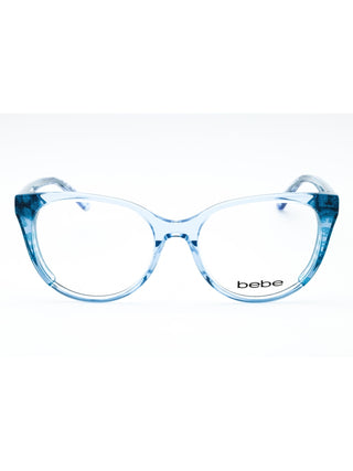 Bebe BB5208 women's eyeglasses with a sleek black frame and silver temple accents.