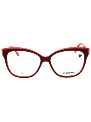 Bebe BB5214 eyeglasses featuring a sleek, lightweight metal frame in a classic cat-eye silhouette with branded temples.