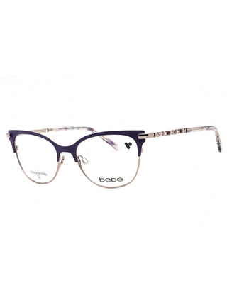 Bebe BB5224 eyeglasses featuring a sleek, lightweight metal frame in a classic cat-eye silhouette with gold accents.