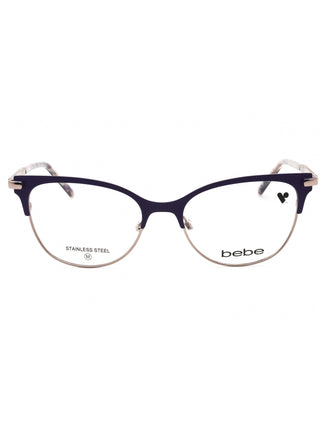 Bebe BB5224 eyeglasses featuring a sleek, lightweight metal frame in a classic cat-eye silhouette with gold accents.
