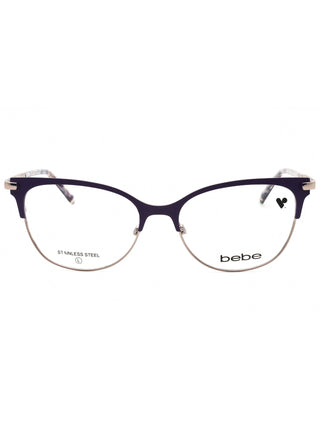 Bebe BB5224 eyeglasses featuring a sleek, lightweight metal frame in a classic cat-eye silhouette with gold accents.