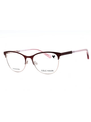 Cole Haan CH5051 burgundy eyeglasses with clear demo lenses, 53mm size, full-rim acetate frame.