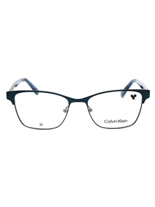 Calvin Klein CK23107 black rectangular eyeglasses with thin metal frames and clear lenses.