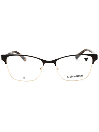 Calvin Klein CK23107 black rectangular eyeglasses with silver accents on the temples.