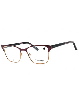 Calvin Klein CK23107 eyeglasses in cyclamen, featuring a sleek, modern plastic frame and clear demo lenses.
