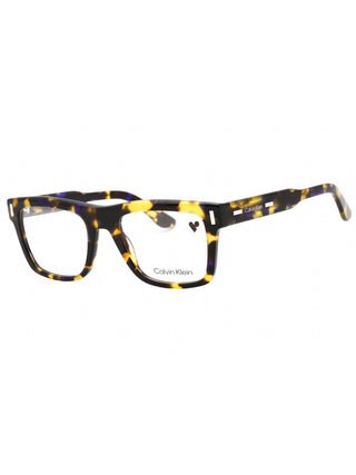 Calvin Klein CK23519 eyeglasses with brown blue Havana frames, clear demo lenses, and a stylish full-rim design.