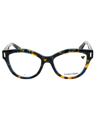 Calvin Klein CK23541 eyeglasses: sleek black full-rim frames with silver accents, shown at an angle.