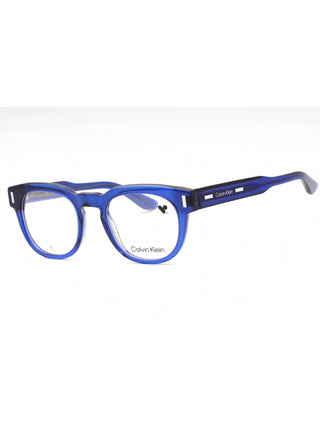 Calvin Klein CK23542 blue full-rim eyeglasses with clear demo lenses, 49mm size.