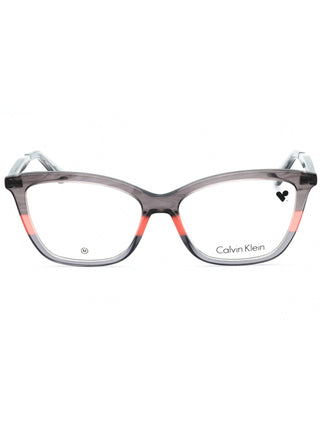Calvin Klein CK23545 eyeglasses: black full-rim square frames with silver accents, shown on a white background.