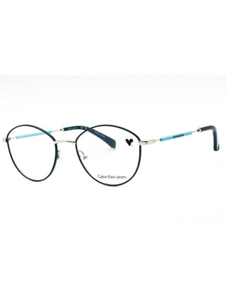 Calvin Klein Jeans CKJ19107 teal eyeglasses with clear demo lenses, 52mm frame.
