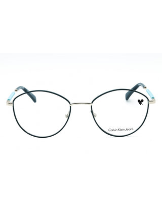Calvin Klein Jeans CKJ19107 black rectangular eyeglasses with silver accents.