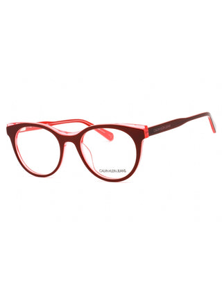 Burgundy and crystal azalea Calvin Klein CKJ19511 eyeglasses with clear demo lenses, 51mm.