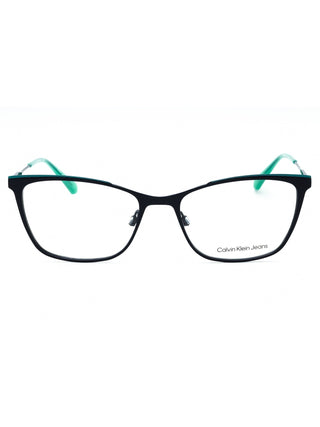 Calvin Klein Jeans CKJ21207 eyeglasses with black full-rim square frames and silver temple accents.