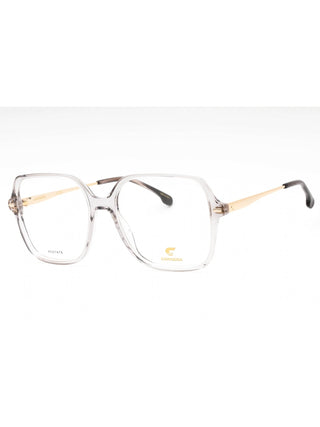 Carrera 3038 eyeglasses featuring a sleek black rectangular frame with signature red temple accents.