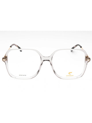 Carrera 3038 eyeglasses featuring a sleek black rectangular frame with signature red temple accents.