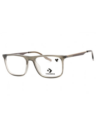 Converse CV8006 eyeglasses with crystal engine smoke frames, clear demo lenses, and a 53-17-145 size.