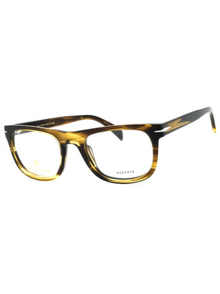 David Beckham DB 7085 eyeglasses with olive striped frame, clear demo lenses, and 51mm size.