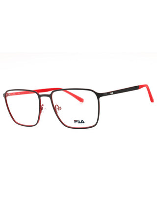 FILA VFI204 eyeglasses featuring a sleek, lightweight rectangular frame in matte black metal with signature logo temples.