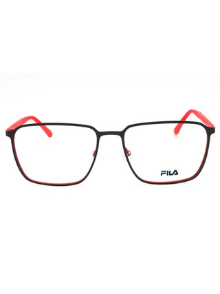 FILA VFI204 eyeglasses featuring a sleek, lightweight rectangular frame in matte black metal with signature logo temples.